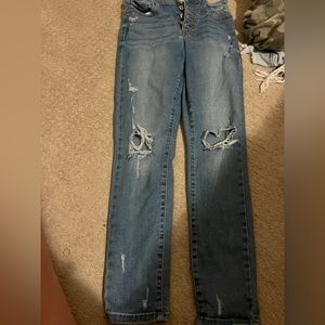 Multiple Button Blue Jeans with Holes